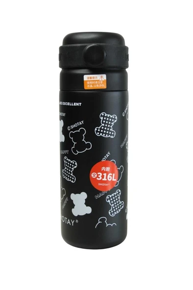 Shotay ST-8188 480ml Desenli Siyah Çelik Termos - Resim 2