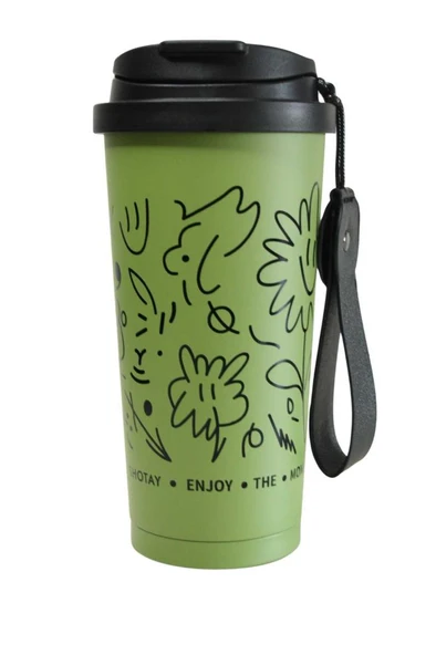 Shotay ST-8913 Çift Kullanım Pipetli/Rahat İçim Yeşil 500ml Çelik Termos - Resim 2