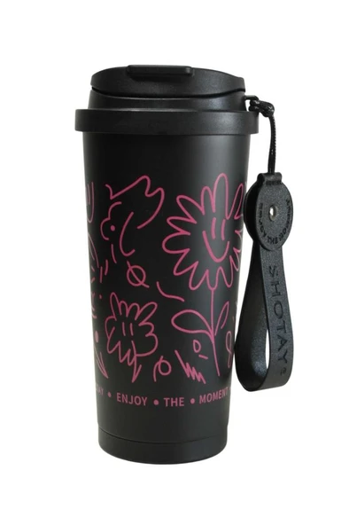 Shotay ST-8913 Çift Kullanım Pipetli/Rahat İçim Siyah 500ml Çelik Termos - 2