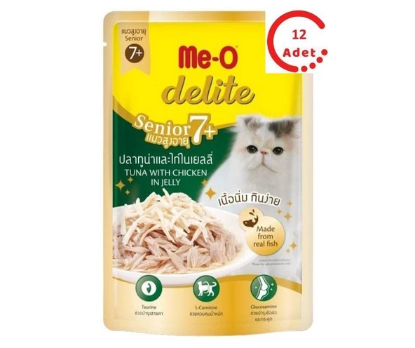 Me-o Delite Ton Balıklı ve Tavuklu Senior Jelly Kedi Yaş Mama 70 Gr x 12 Adet ürün görseli 1