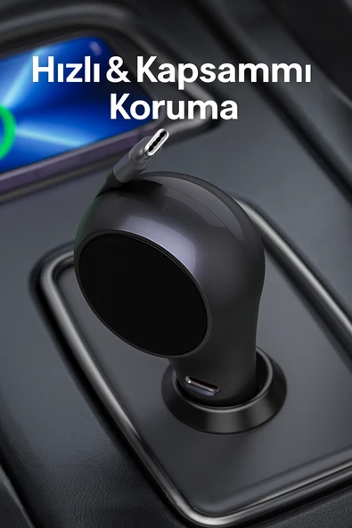 60W Tpye-C Araç Şarj Cihazı 30W USB-C Çıkışlı 30W Geri Çekilebilir Type-C Kablolu Hızlı Şarj - Resim 4