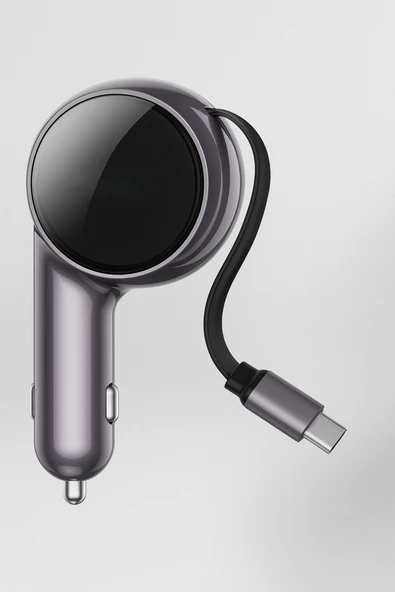 60W Tpye-C Araç Şarj Cihazı 30W USB-C Çıkışlı 30W Geri Çekilebilir Type-C Kablolu Hızlı Şarj - Resim 6