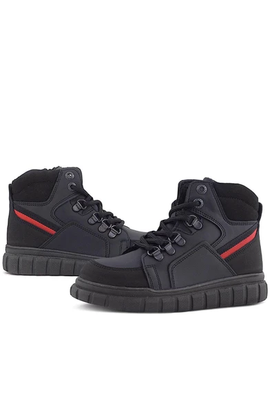 Rakerplus Hakiki Deri Siyah Kırmızı Fermuarlı Erkek Çocuk Bot - Resim 5