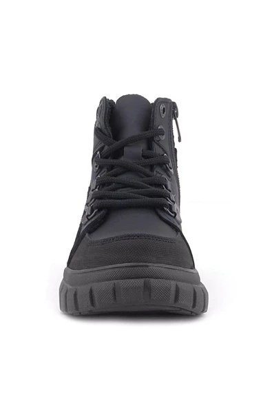 Rakerplus Hakiki Deri Siyah Kırmızı Fermuarlı Erkek Çocuk Bot - Resim 4