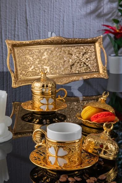 YONCA 2 Lİ KAHVE DAMAT FİNCAN SETİ ALTIN - 3