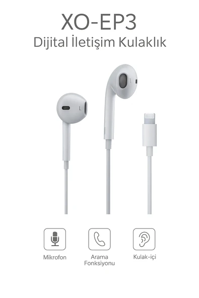 iPhone İçin Lightning Girişli Kablolu Kulaklık  Tak Çalıştır  Mikrofonlu EP3 - 1