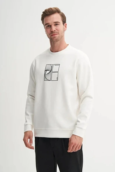 Cazador CAZ 53290 BİSİKLET YAKA BEYAZ ERKEK SWEAT (25 KIŞ) - Resim 2