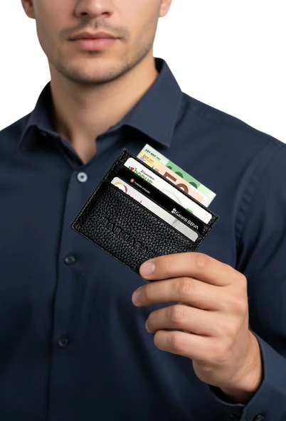 Erkek Kartlık Cüzdan Kişiye Özel İsim Baskılı Hakiki Deri Minimalist Slim Fit Model - 5