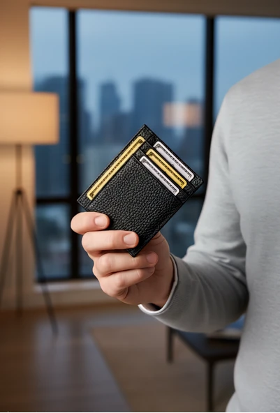 Erkek Kartlık Cüzdan Kişiye Özel İsim Baskılı Hakiki Deri Minimalist Slim Fit Model - 7