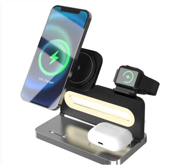 S-link SW-CWF120 Siyah Telefon Kulaklık Akıllı Saat 15W 3 in 1 Magsafe Kablosuz Şarj Cihazı ürün görseli 1