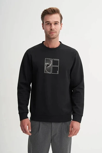 Cazador CAZ 53290 BİSİKLET YAKA ERKEK SİYAH SWEAT (25 KIŞ) - Resim 2