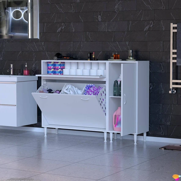 Modilayn YENİCE 140x97x32,5 cm 3 raflı ve 3 sepetli dolap ile çamaşırlarınız artık daha düzenli - 3