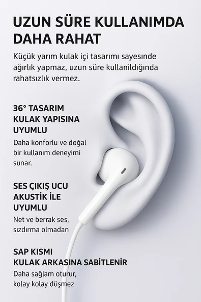 iPhone İçin Lightning Girişli Kablolu Kulaklık  Tak Çalıştır  Mikrofonlu EP3 - 4