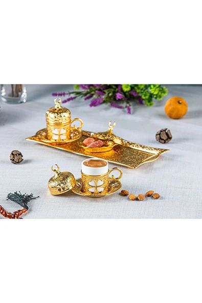 YONCA 2 Lİ KAHVE DAMAT FİNCAN SETİ ALTIN - 1
