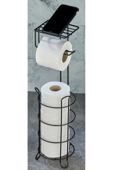 TELEFON RAFLI YEDEKLİ WC KAĞITLIK-SİYAH ürün görseli