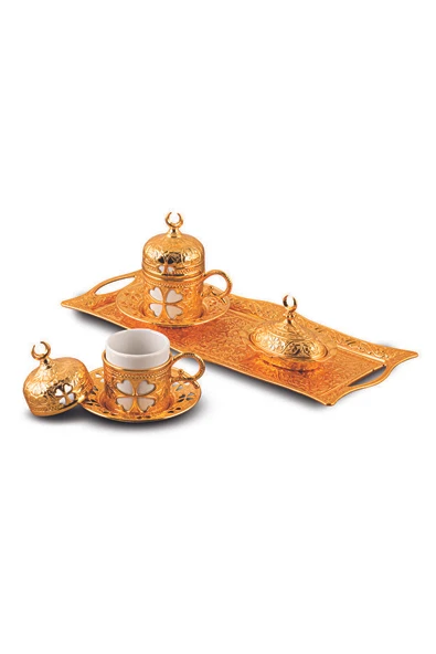 YONCA 2 Lİ KAHVE DAMAT FİNCAN SETİ ALTIN - 2