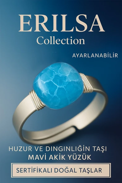 Sertifikalı Doğal Mavi Akik Taşı Yüzük – Ayarlanabilir Kalın Tımbıl Kasa ürün görseli