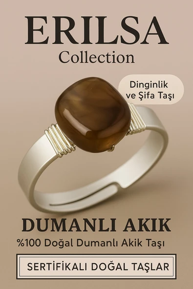 Sertifikalı Doğal Dumanlı Akik Taşı Yüzük – Ayarlanabilir Kalın Tımbıl Kasa ürün görseli