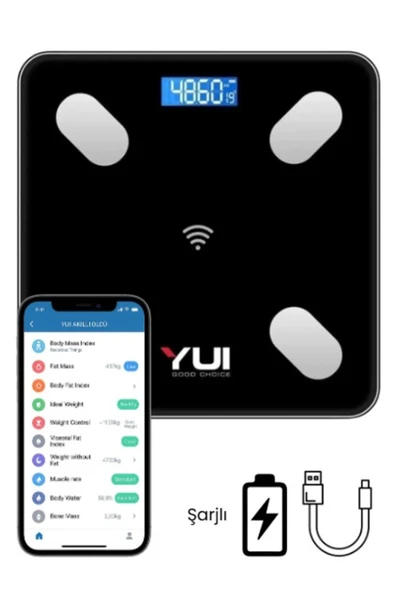 Yui KB13 Akıllı Vücut Analiz Tartısı – Yağ, Su, Kas, Kitle Endeksi & Kilo Ölçer Dijital Baskül