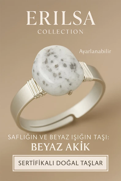 Sertifikalı Doğal Beyaz Akik Taşı Yüzük – Ayarlanabilir Kalın Tımbıl Kasa ürün görseli