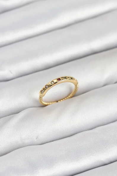 Pirinç Gold Renk Renkli Zirkon Taşlı Kadın Yüzük ürün görseli 1