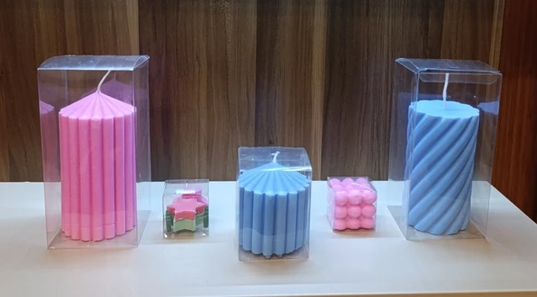 Kokulu Doğal beyaz mavi pembe  yeşil renk 5li Dekoratif mum - Resim 3