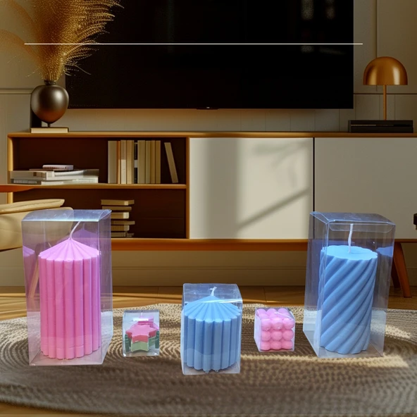 Kokulu Doğal beyaz mavi pembe  yeşil renk 5li Dekoratif mum ürün görseli