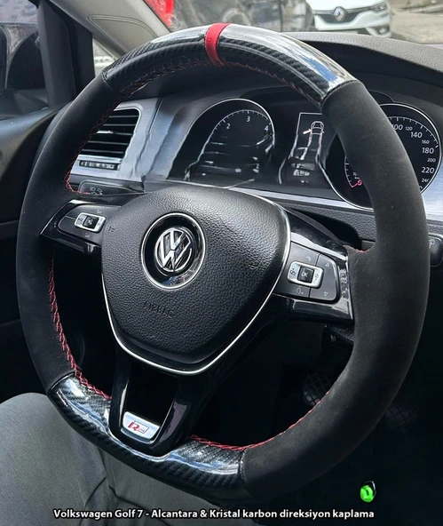 Golf 7 Jetta Passat Tiguan Polo-T-Roc F1 Dikmeli Araca Özel Direksiyon Kılıfı SOFT NOKTA KRİSTAL ürün görseli