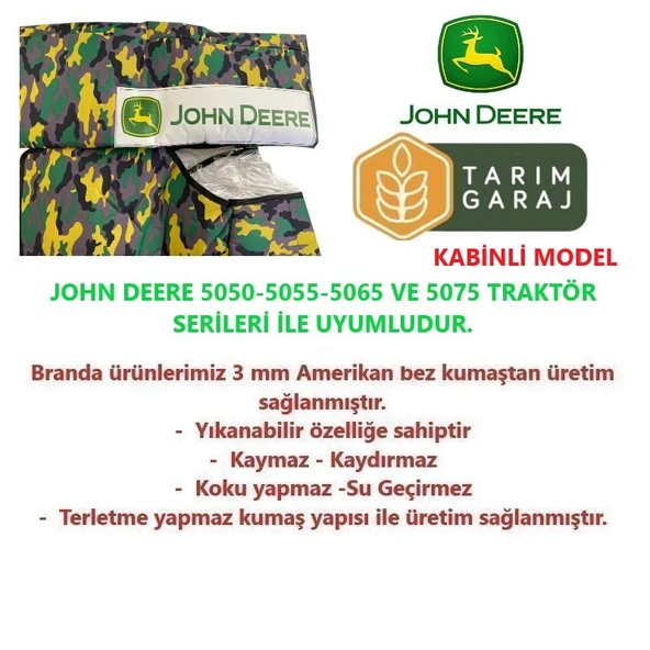John Deere 5000 Serisi Kabinli Traktör Kılıfı Branda - Resim 3