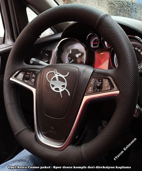 Opel Astra J Cosmo Sport Kasa  Araca Özel Direksiyon Kılıfı NOKTA DÜZ SİYAH İPLİ ürün görseli