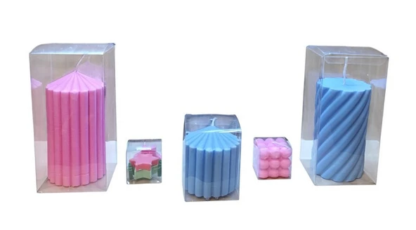 Kokulu Doğal beyaz mavi pembe  yeşil renk 5li Dekoratif mum - Resim 5