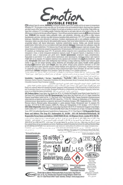 Emotion Invisible Fresh Black & White Kadın Deodorant 150ml Vegan, Leke Bırakmaz - 7