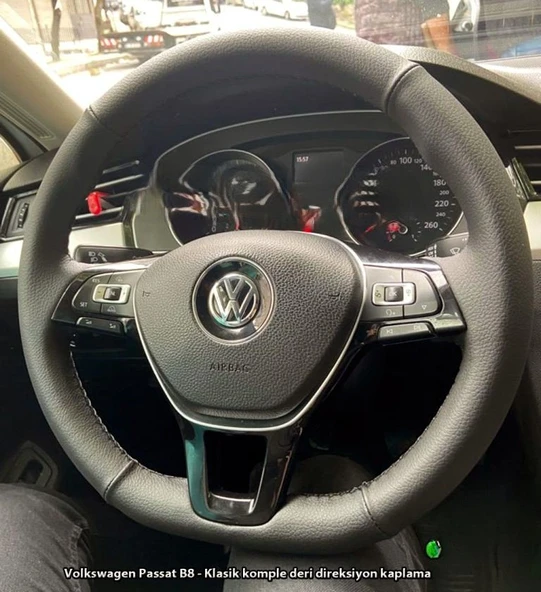 Golf 7 Jetta Passat Tiguan Polo-T-Roc F1 Dikmeli Araca Özel Direksiyon Kılıfı DÜZ SİYAH İP ürün görseli