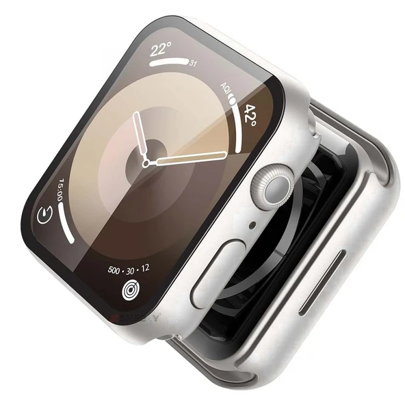 Apple Watch 41MM 7-8-9 SE Seri Uyumlu Starlight 360 Derece Koruma ve Temperli Cam Ekran Koruyucu  Gümüş - 2