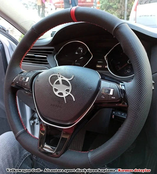 Golf 7 Jetta Passat Tiguan Polo-T-Roc F1 Dikmeli Araca Özel Direksiyon Kılıfı NOKTA NUBUK YÜZÜKLÜ ürün görseli