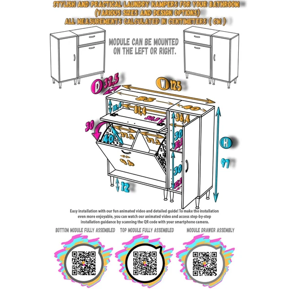 Modilayn YENİCE 125x97x32, 5 cm 3 raflı ve 3 sepetli dolap ile çamaşırlarınız artık daha düzenli - 5