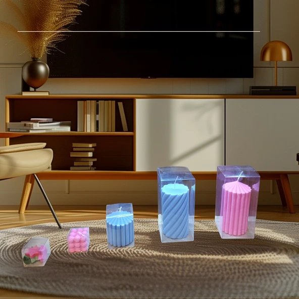 Kokulu Doğal beyaz mavi pembe  yeşil renk 5li Dekoratif mum - Resim 2