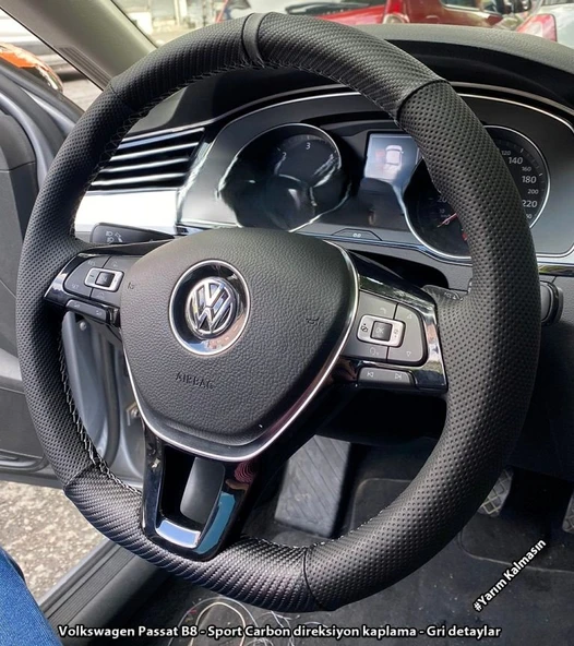 Golf 7 Jetta Passat Tiguan Polo-T-Roc F1 Dikmeli Araca Özel Direksiyon Kılıfı NOKTA KARBON GRİ YÜZÜK ürün görseli