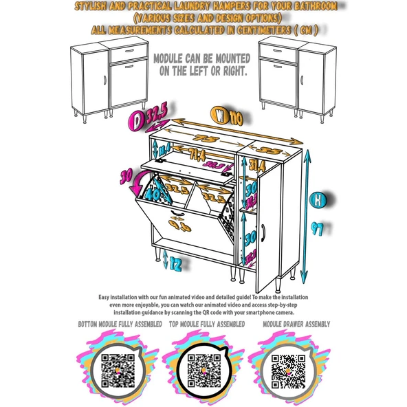 Modilayn YENİCE 110x97x32, 5 cm 3 raflı ve 3 sepetli dolap ile çamaşırlarınız artık daha düzenli - 5