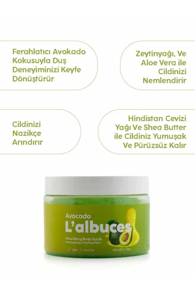 Avocado Body Scrub 400gr – Vegan, Temiz İçerikli, Avokado Kokulu Pürüzsüz Cilt Bakımı - 3
