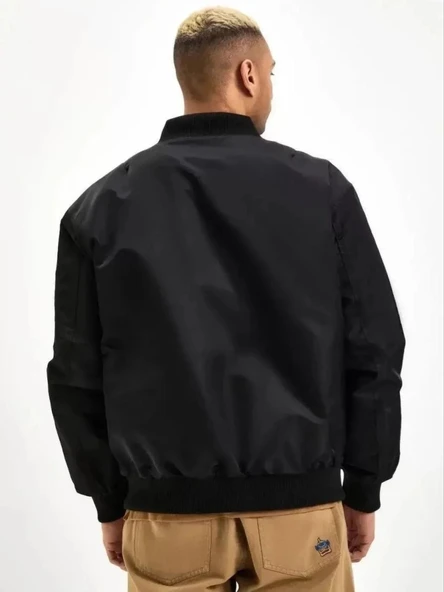 Unisex Uzun Kol Baskılı Bomber Ceket - Siyah - Resim 2