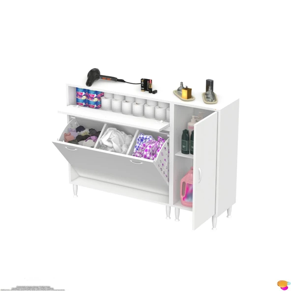 Modilayn YENİCE 130x97x32,5 cm 3 raflı ve 3 sepetli dolap ile çamaşırlarınız artık daha düzenli. - 7
