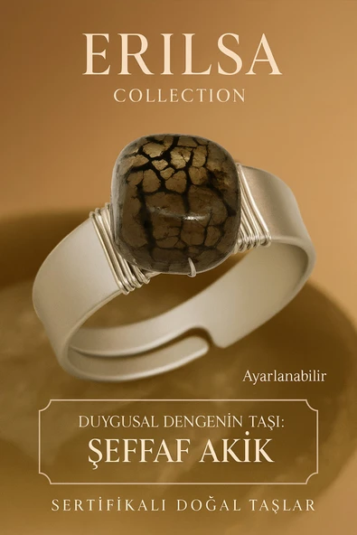 Sertifikalı Doğal Damarlı Akik Taşı Yüzük – Ayarlanabilir Kalın Tımbıl Kasa ürün görseli