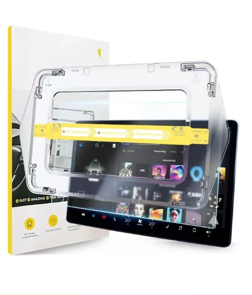 BYD 15.6" Araç Multimedya Ekran Koruyucu Uygulama Aparatlı Premium Temperli Cam Ekran Koruyucu - Resim 3