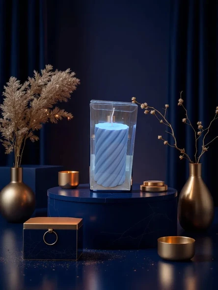 Kokulu Doğal 20cm-8cm ebatlarda mavi renk Dekoratif mum ürün görseli