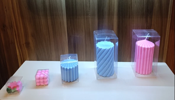 Kokulu Doğal beyaz mavi pembe  yeşil renk 5li Dekoratif mum - Resim 4