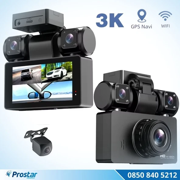 4 Kameralı 3K Ultra HD WIFI GPS Park Modu Özellikli 360 Kamera Seti ürün görseli