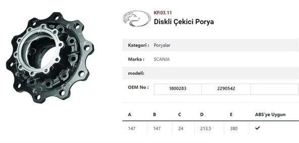 Scanıa Truck Dingil Poryası Arka Teker Yeni Tip Diskli Rulmansız  Scanıa R G Serisi - Kurtsan Kp.03.11 - Resim 1