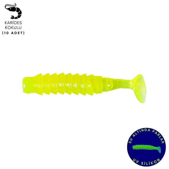 Silikon Kurt Yem - 1,5g 45mm - Fishack - 10 Adet - UV Silikon - Fluo Green - Karides Kokulu - 1