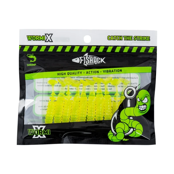 Silikon Kurt Yem - 1,5g 45mm - Fishack - 10 Adet - UV Silikon - Fluo Green - Karides Kokulu - 5